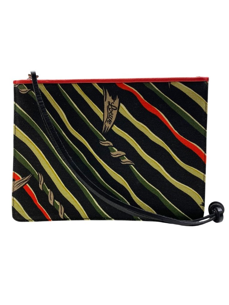 Loewe Paula's Ibiza Collaboration Pouch Clutch Black Red Logo Canvas Leather